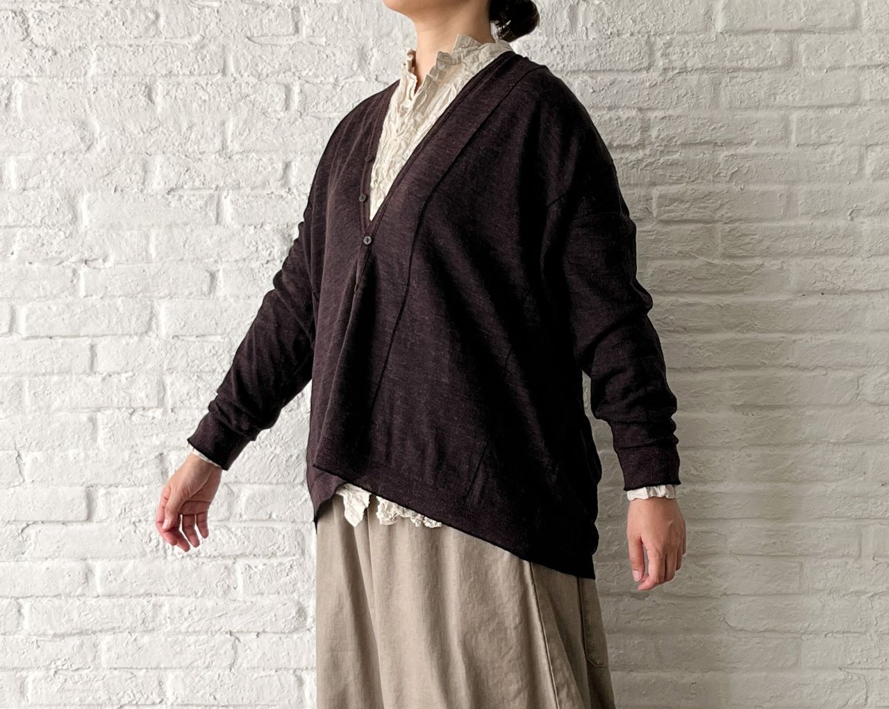 パドカレ　ベンガラ染パンツ リネンレーヨンツイルストレッチ ワイドパンツ | pas de calais