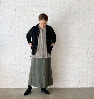 パドカレ　異素材レイヤードカットソー　ロンT アルパカ/リネン混　製品染め　36 パドカレ異素材レイヤードカットソーロンT アルパカ/リネン混