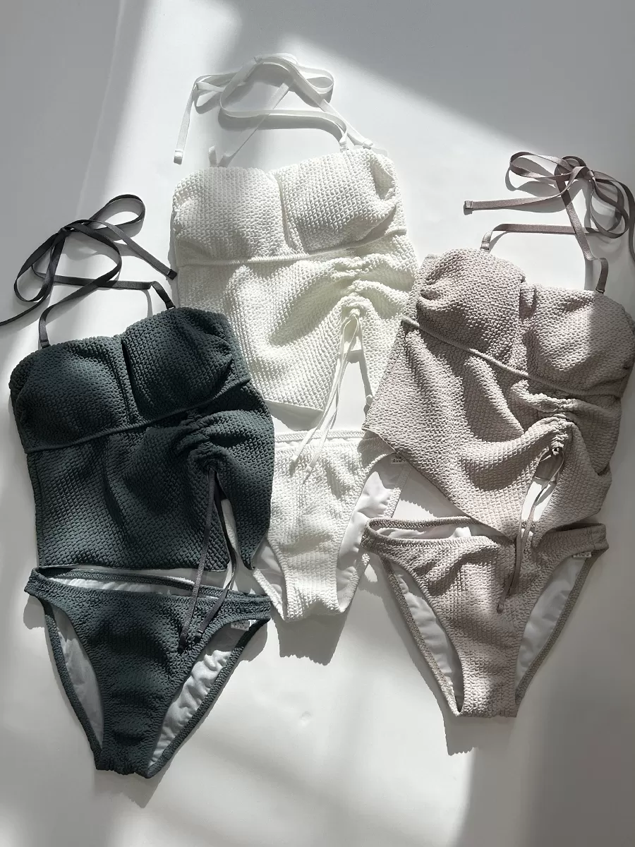 ワッフルニット素材クロス三角ビキニ 新作】ワッフルニット素材クロス