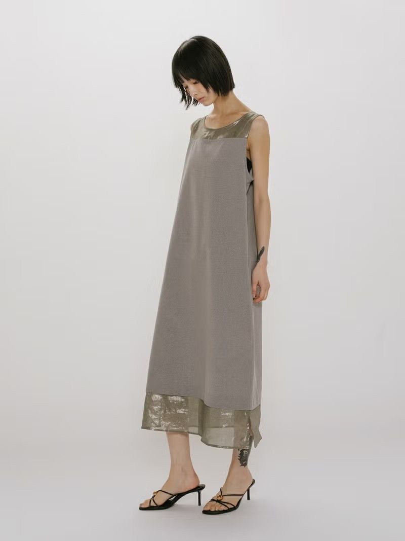 MIDIUMISOLID for Ladies 箔プリントオーガンジーノースリーブ