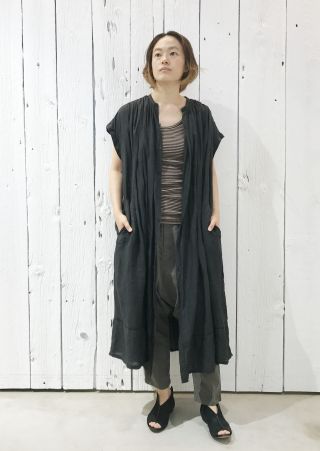 パドカレ　テンセルラミーシャツワンピース　ブルーグレー 着回しコーディネート》テンセルラミー ワンピース | pas de