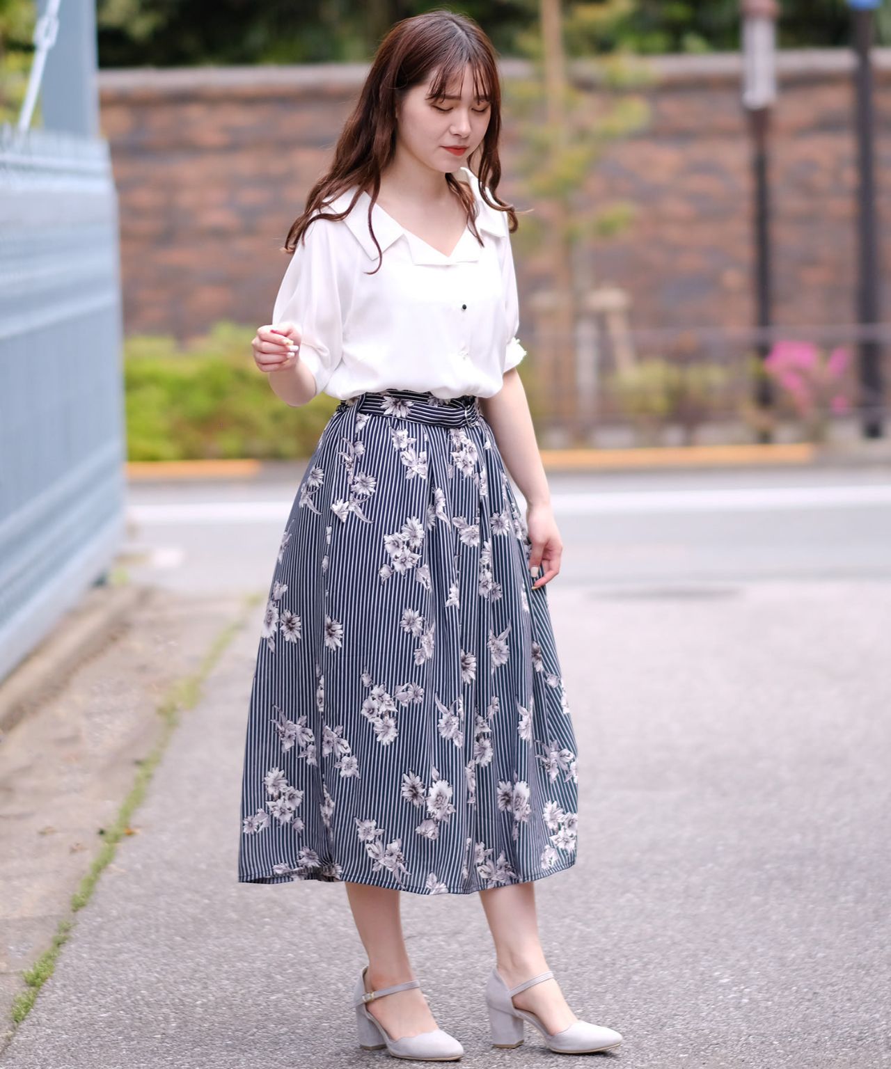 AKIRANAKA 花柄 ストライプ スカート ロングスカート キレイめコーデ