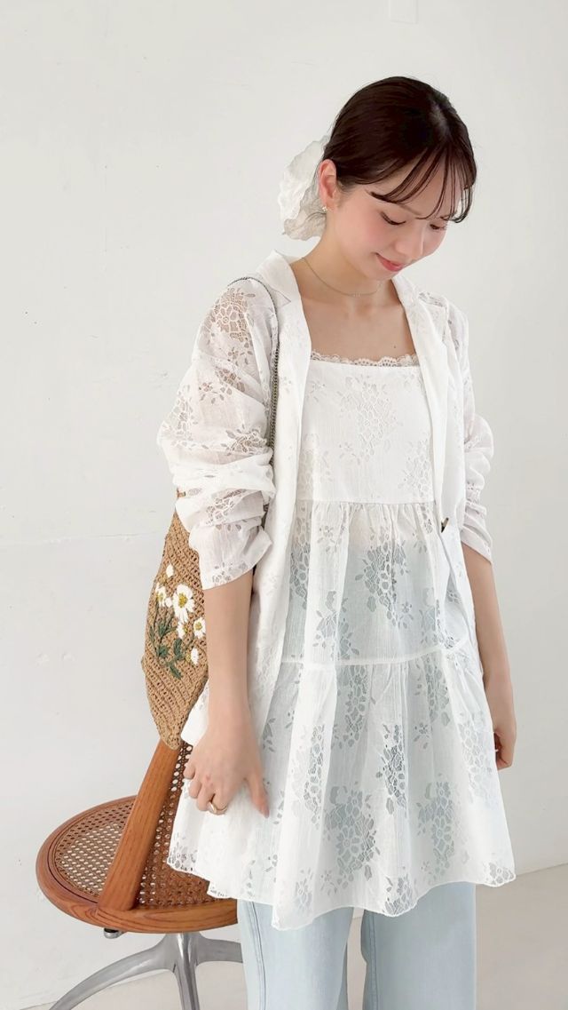 エルマンノシェルビーノ　エンブロイダリー フラワー　レース　ジャケット　白 エルマンノシェルビーノ エンブロイダリー フラワー レース ジャケット