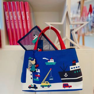 ファミリア青いコーデュロイ刺繍バッグ ハンドメイド♡トートバッグ♡ファミリアワッペン付き♡青