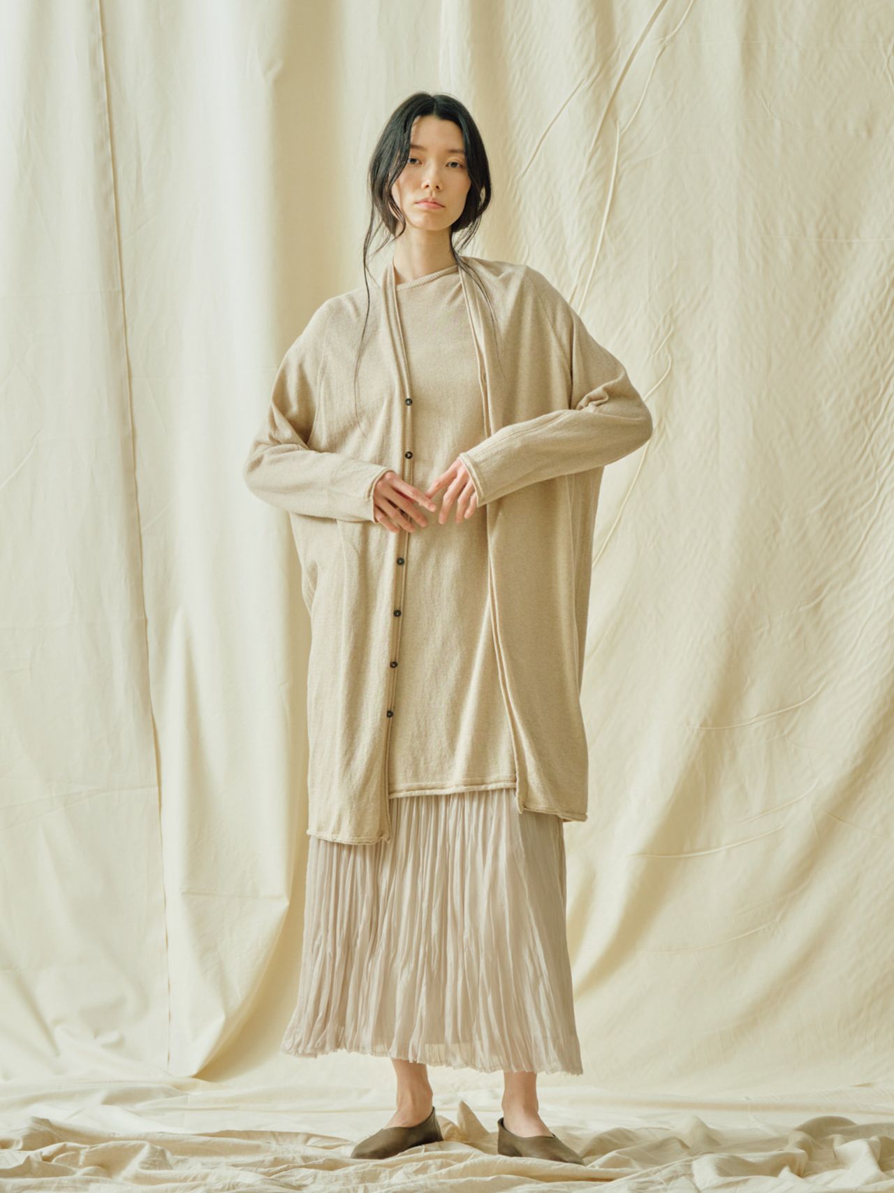 パドカレ pas de calais 麻 リネンニット ロングジレ