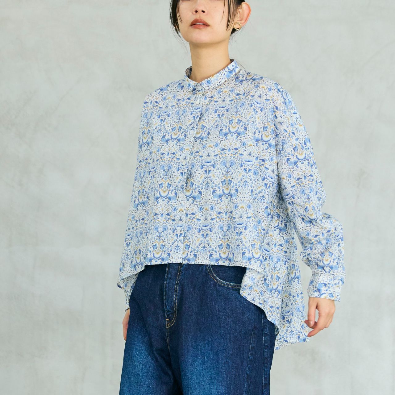 SETTO リバティ柄ブルー長袖シャツ FREE SETTO リバティ柄ブルー