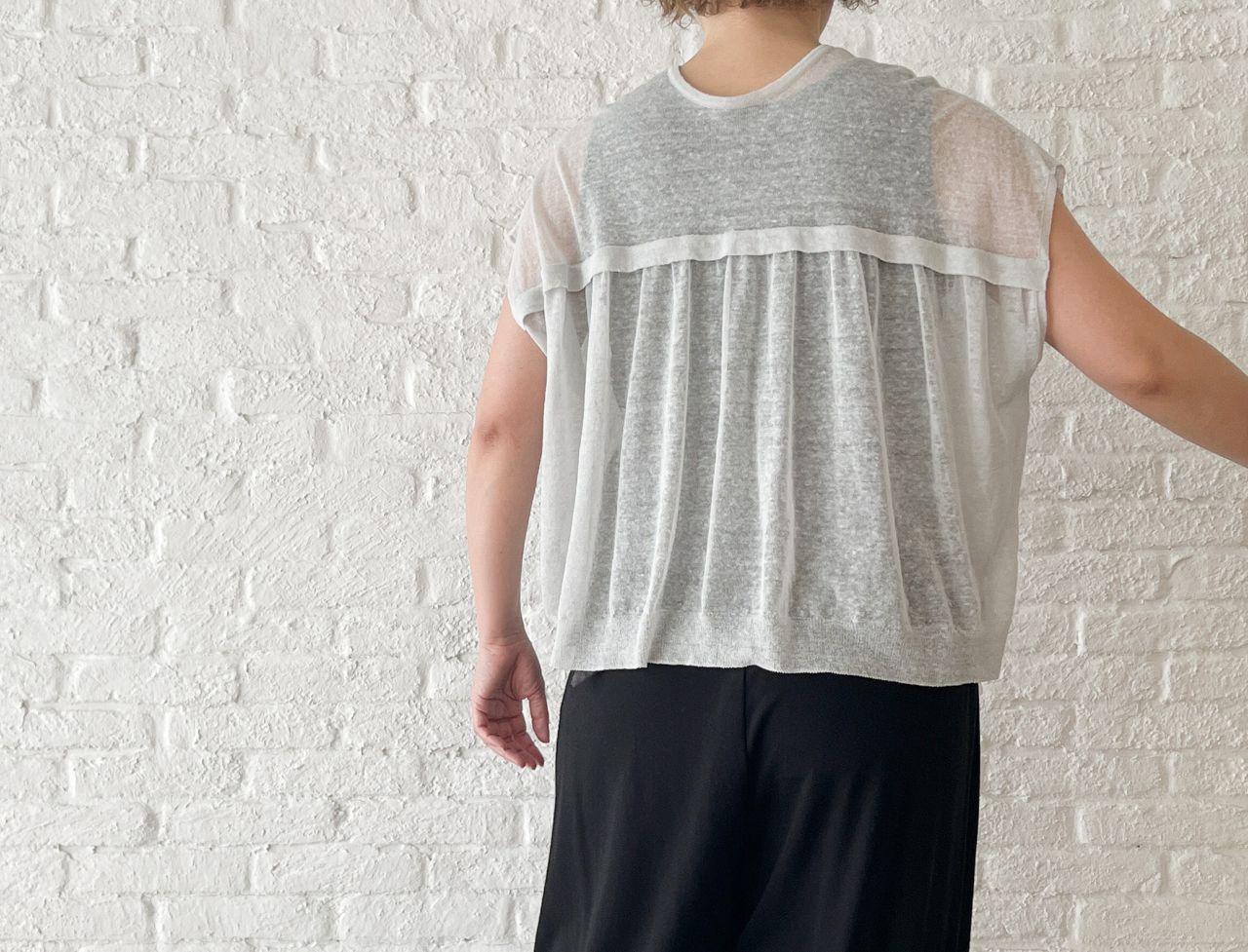 【美品】⭐️パドカレ pas de calais⭐️綿麻スラブローンブラウス W POINT】80ローン サーキュラーブラウス | pas de calais