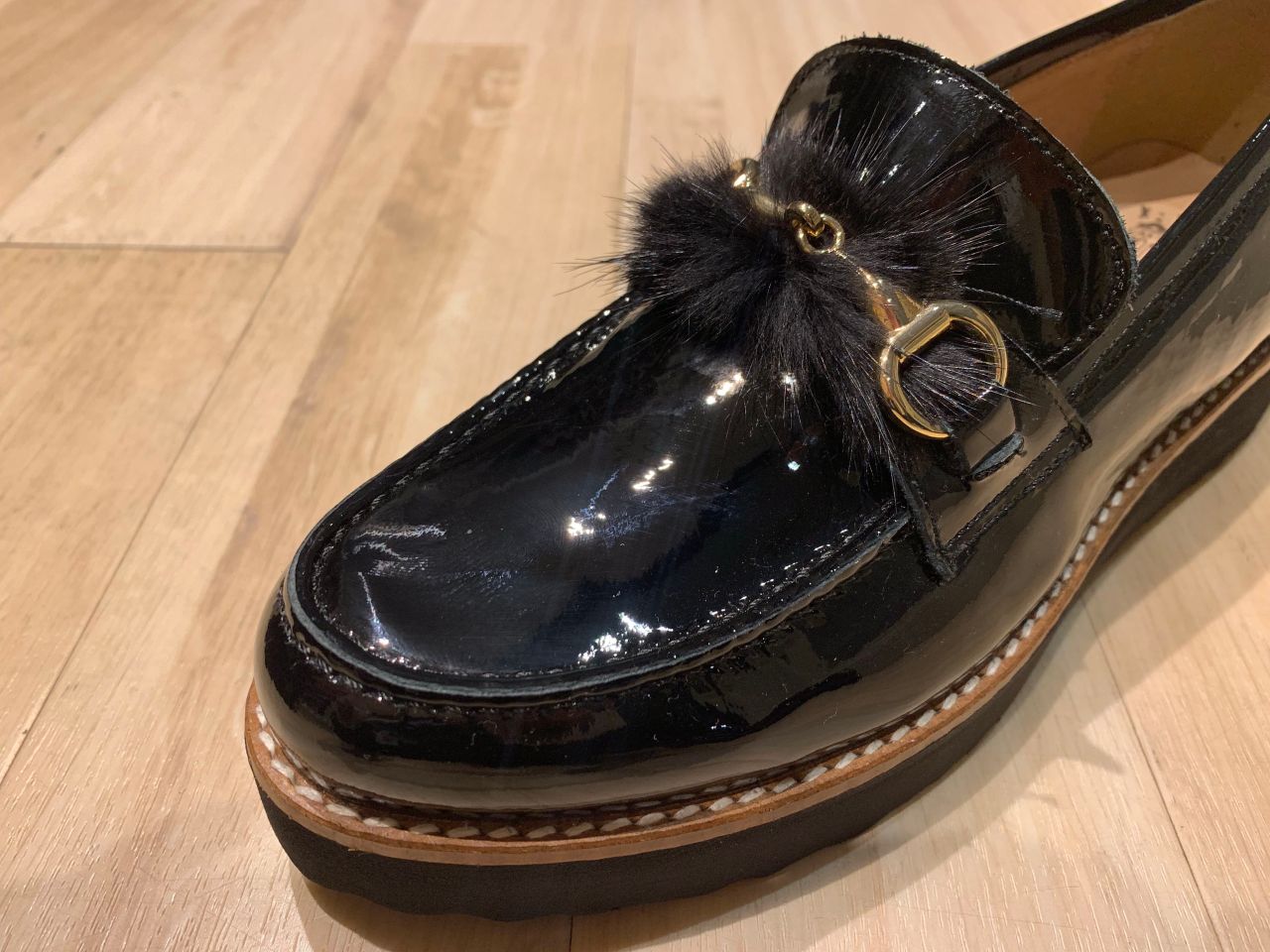 【極美品】BONTRE ボントレ 厚底ローファー エナメル 本革 黒 23cm ボントレ BONTRE チャンキーヒールローファー （ブラック