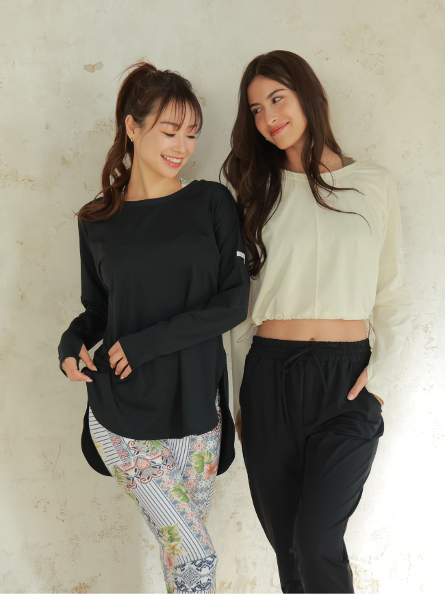 ALBOVE エコ素材ストレッチクロップド丈トップス　ブラック　ヨガ　ジム ALBOVE エコ素材ストレッチクロップド丈トップス ブラック ヨガ ジム