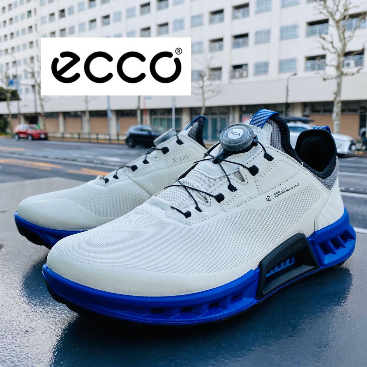美品 ECCO【26.0】エコー ホワイトブルーゴルフ ECCO Golf BIOM Tour BOA メンズ レザーウォータープルーフ