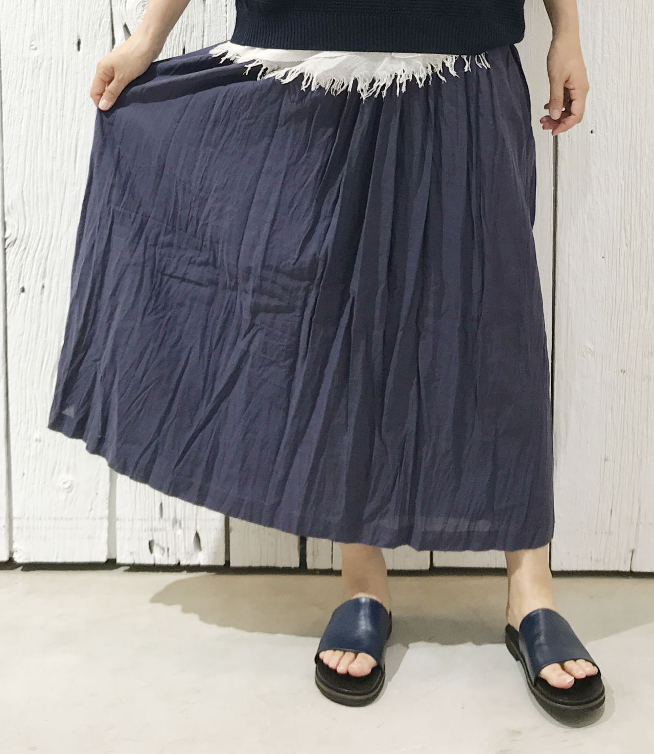 【pas de calais】綿麻ダンプコート 着まわしコーディネート】テンセル綿リネン平 スカート | pas de