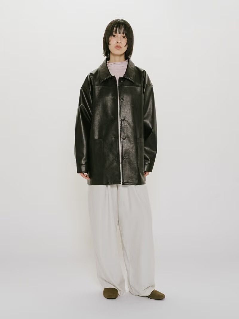 MIDIUMISOLID for Ladies シンセティックレザーオーバーサイズブルゾン