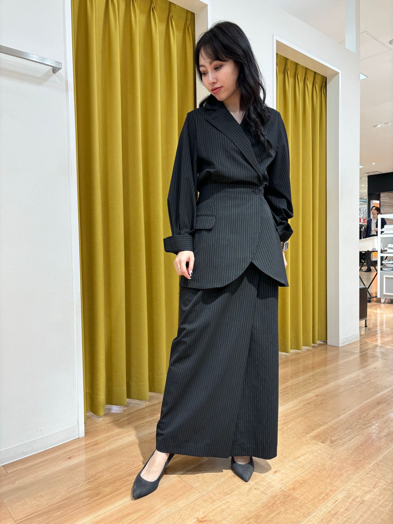 CIS．コルセットワンピースウォッシャブルストレッチピンストライプ