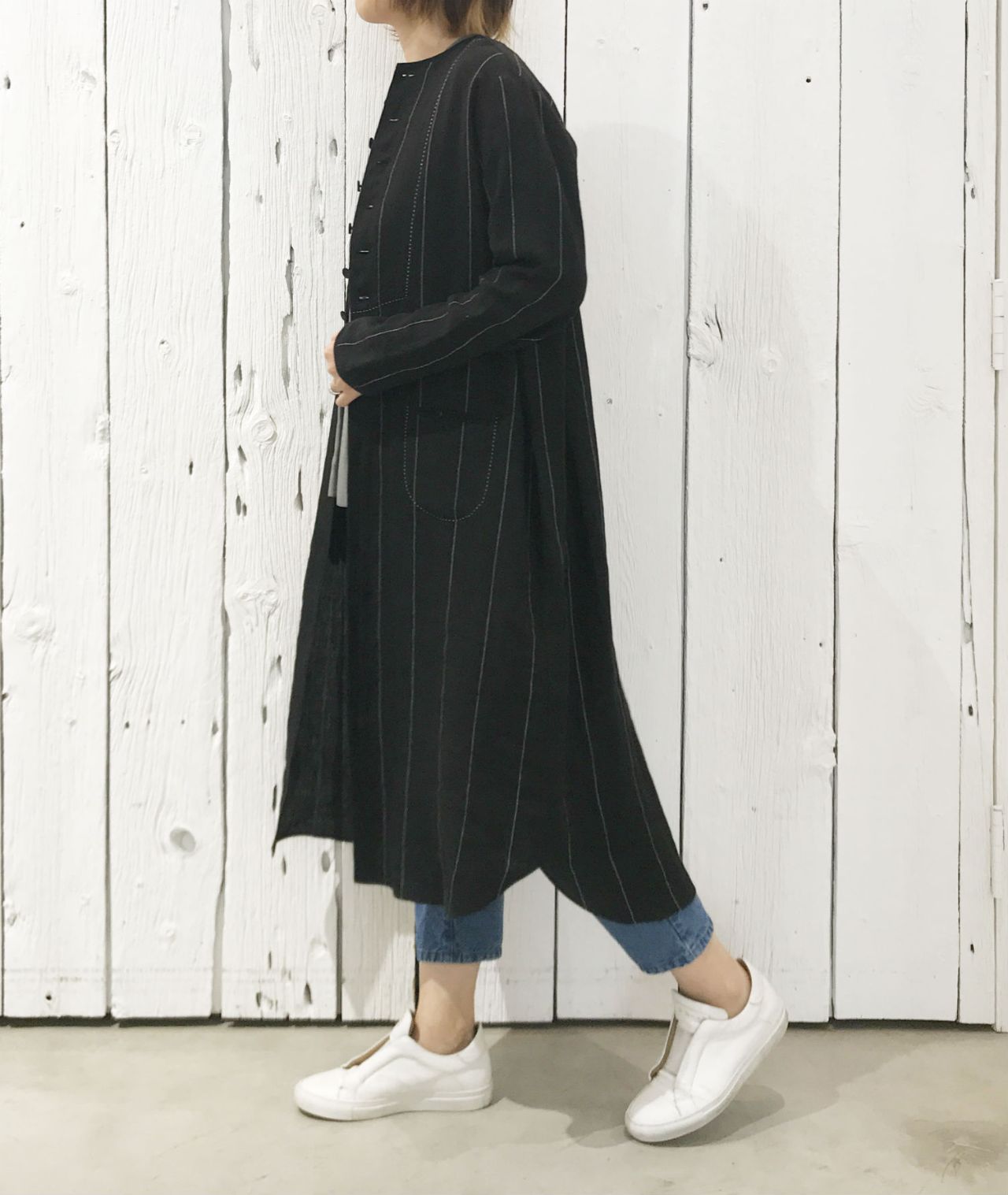 期間限定！10％OFF】リネンストライプ ワンピース | pas de