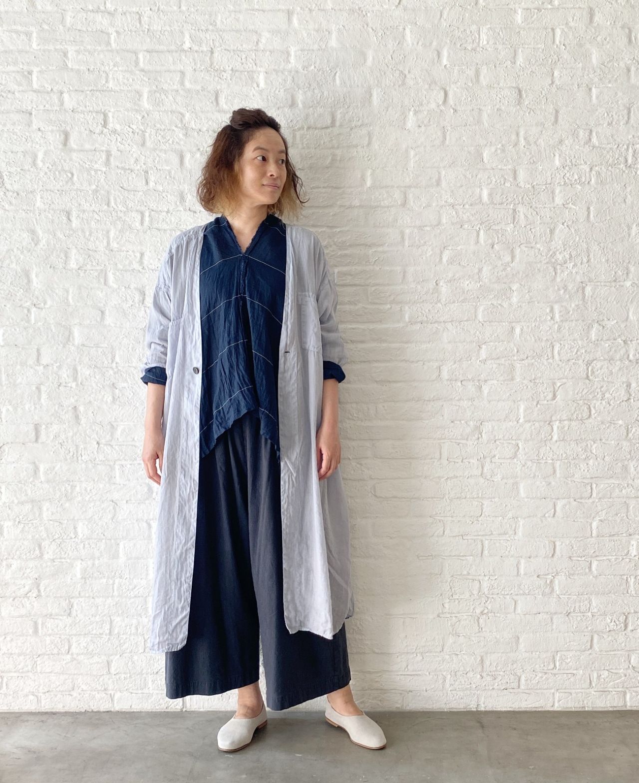 パドカレ Pas de Calais リネンストライプカーディガン ロング pas de calais - パドカレ Pas de Calais リネンストライプ