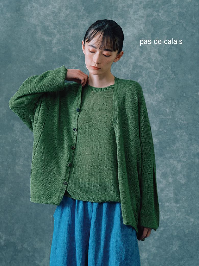 パドカレ pas de calais ニットコート ウールリネンアルパカ 緑 パドカレ pas de calais ニットコート ウールリネンアルパカ 緑 【公式