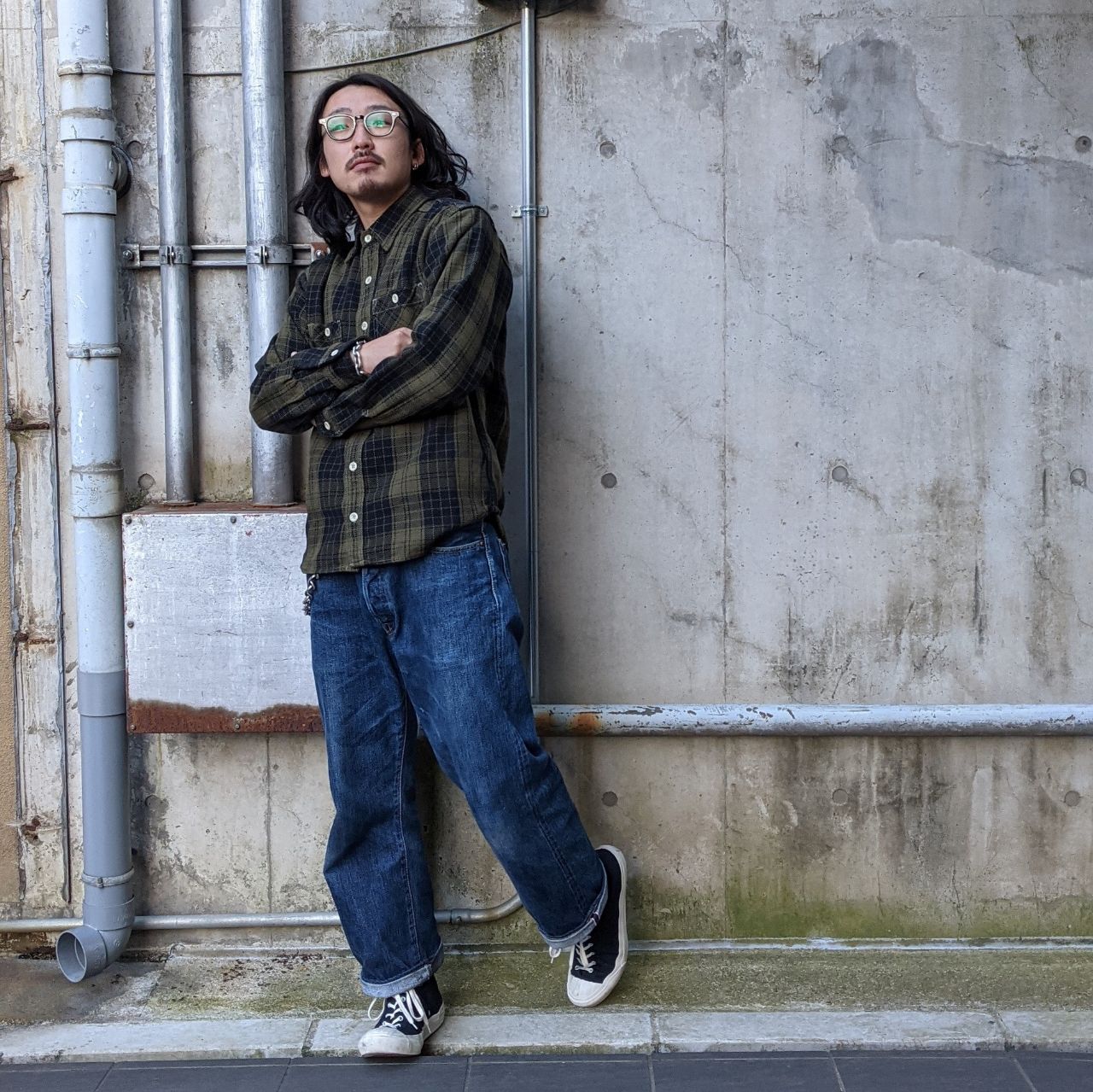 ＊桃太郎ジーンズ チェック 裏キルティング カバーオール 中綿 アウター 38 MOMOTARO JEANS - ＊桃太郎ジーンズ チェック 裏キルティング
