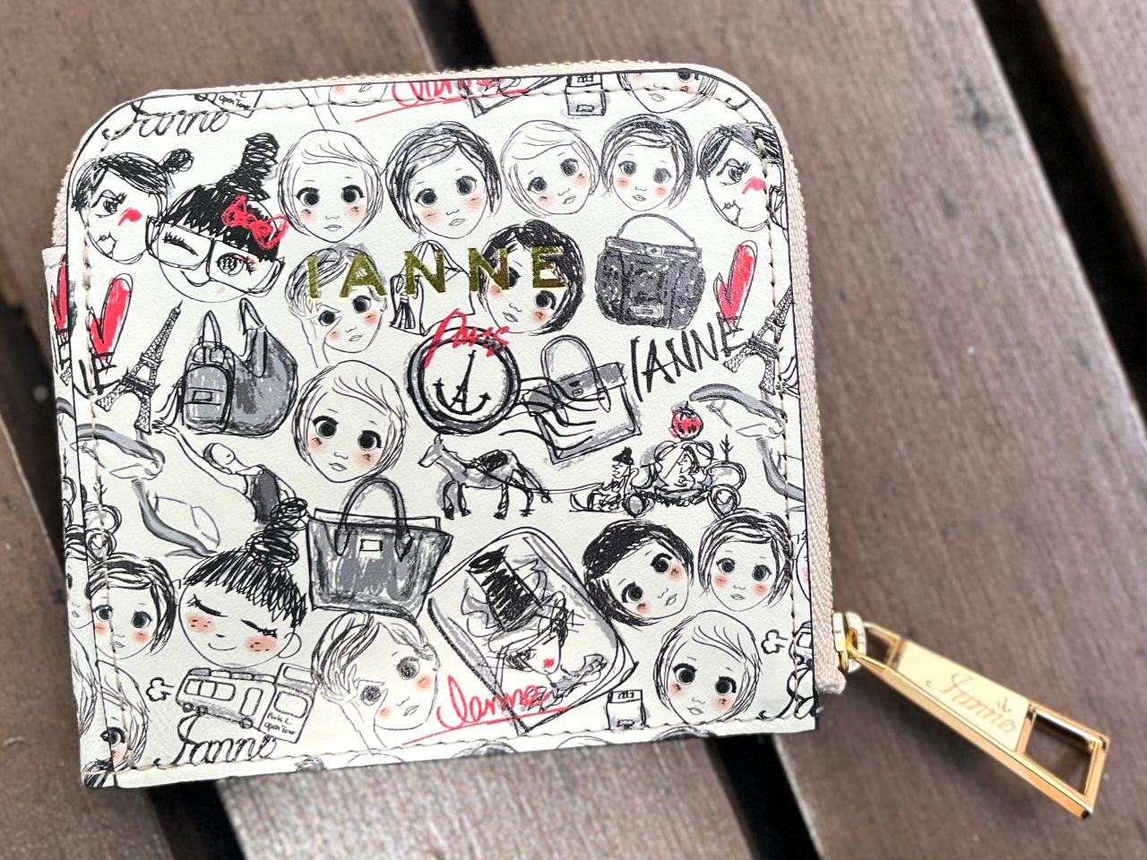 極美品 IANNE イアンヌ タートル用 シェル フェイス柄 イラスト ポーチ