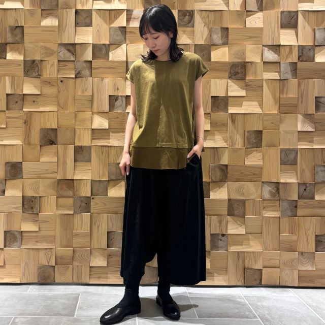 パドカレ　サルエルパンツ ブラウン W POINT】【SALE】 テンセルコットンリネン ツイル液流染め サルエル