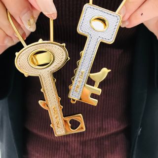 開店セール☆レア品 新品未使用 美品 プラダ スネークスキン ロゴ キーリング とても希少】未使用 イタリア購入品 美品 PRADA 三角プレート