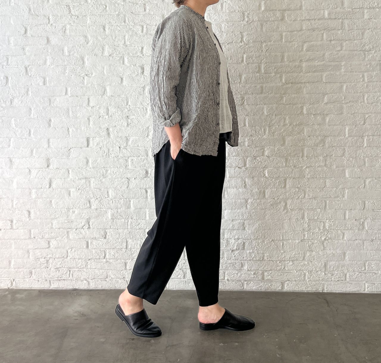 【美品】⭐️パドカレ pas de calais⭐️綿麻スラブローンブラウス 再入荷》綿麻ストライプ シャツブラウス | pas de calais Online