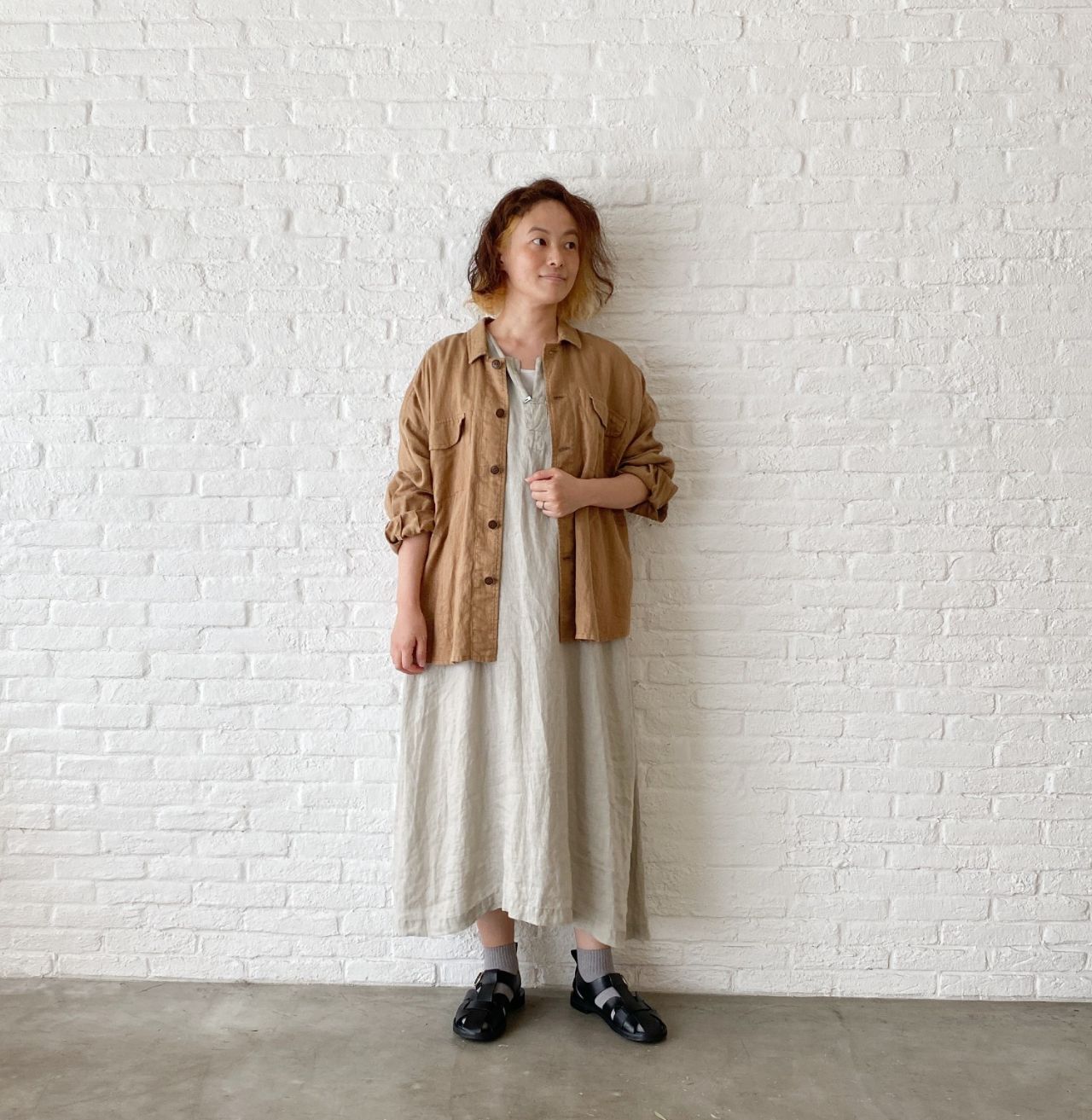 美品　パドカレ 60リネン ろうけつ染め ワンピース ロング 長袖 36 紺 白 pas de calais - 美品 パドカレ 60リネン ろうけつ染め
