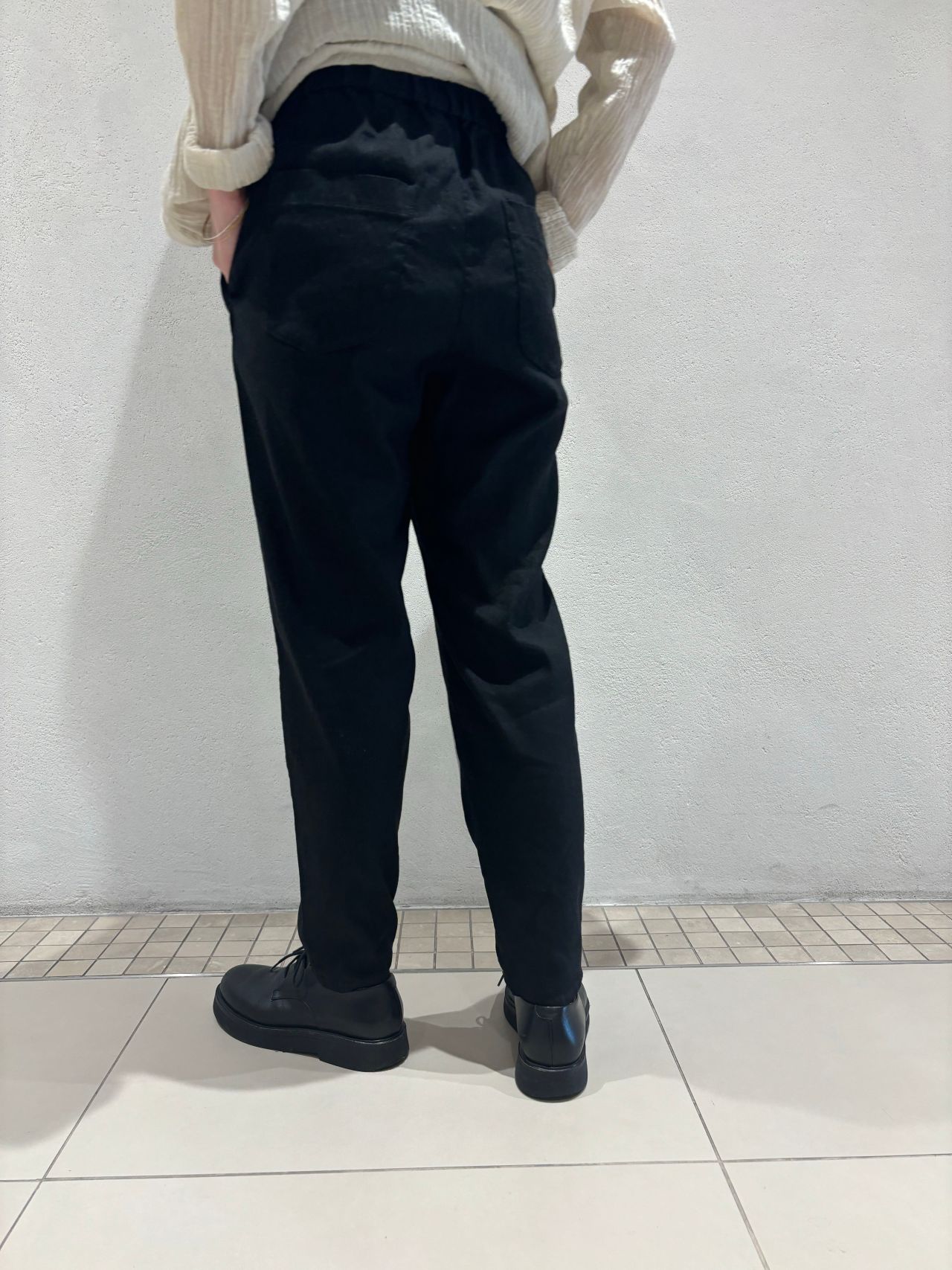 【pas de calais】リネンレーヨンストレッチリラックススリムパンツ✴︎黒 pas de calais】リネンレーヨンストレッチリラックススリム