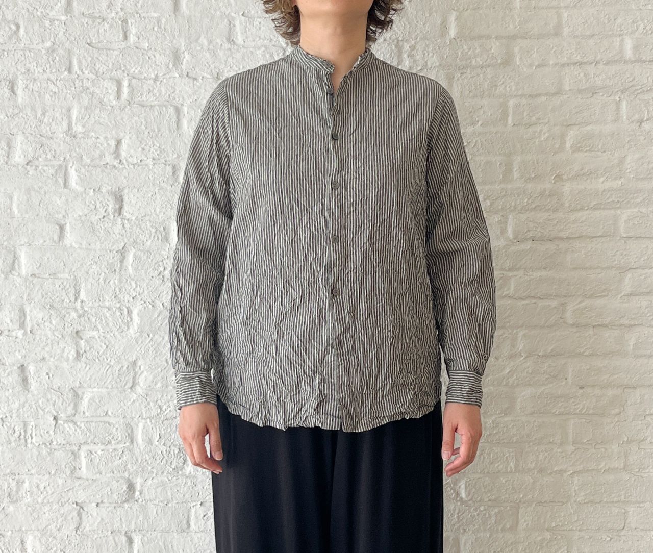 再入荷》綿麻ストライプ シャツブラウス | pas de calais Online
