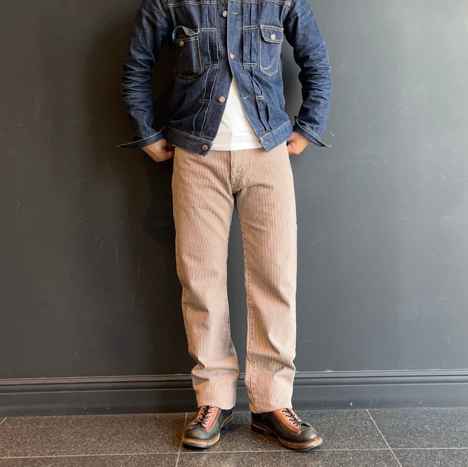 春はあけぼの、ヒノキ染めヒッコリーパンツ｜MOMOTARO JEANS MOMOTARO