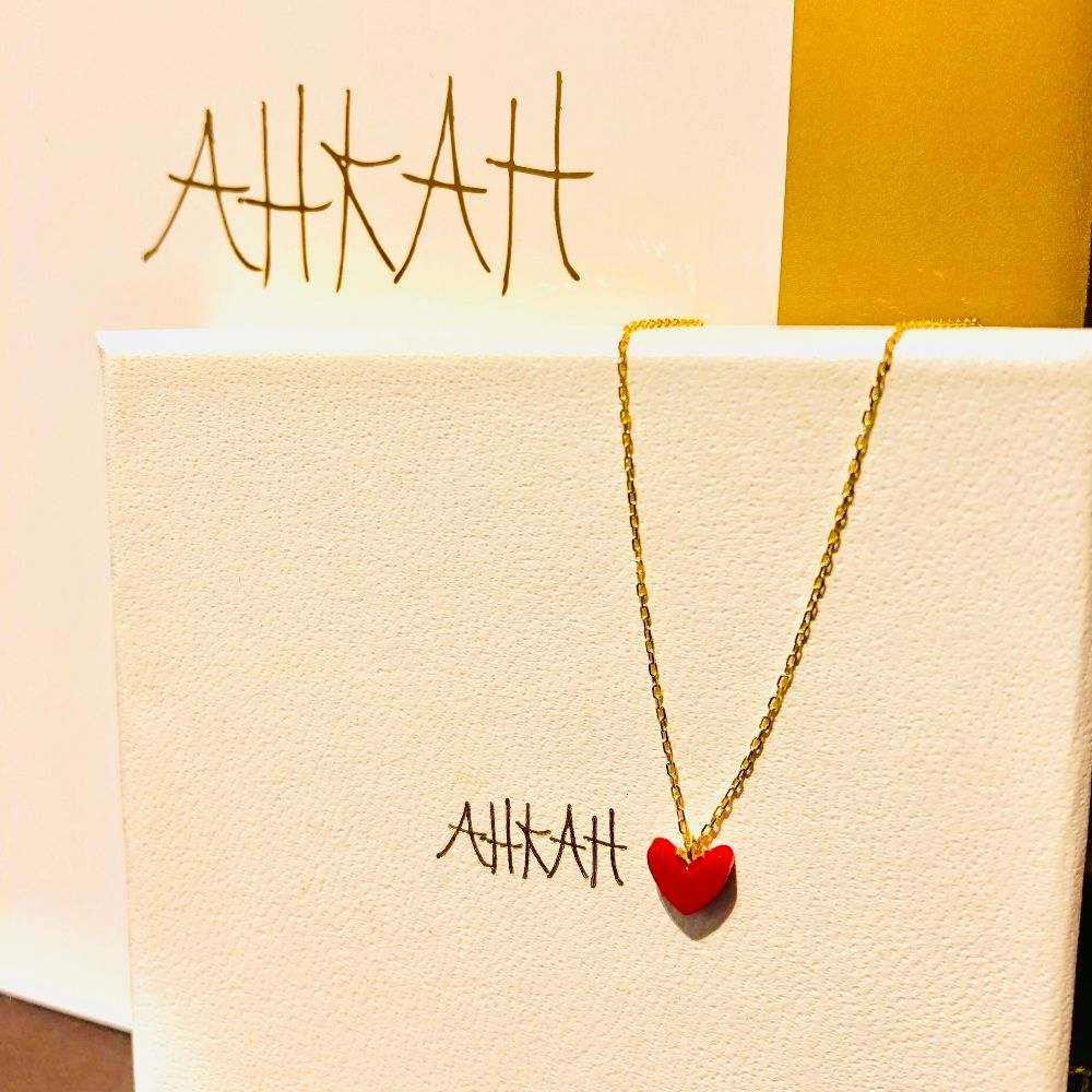 AHKAH アーカー ティランハート レッド ネックレス 18Kイエロー