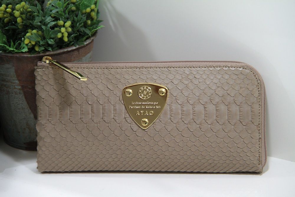 【美品】ATAO リモ　長財布　グロスパイソン グレージュ ATAO リモ 長財布 グロスパイソン グレージュ
