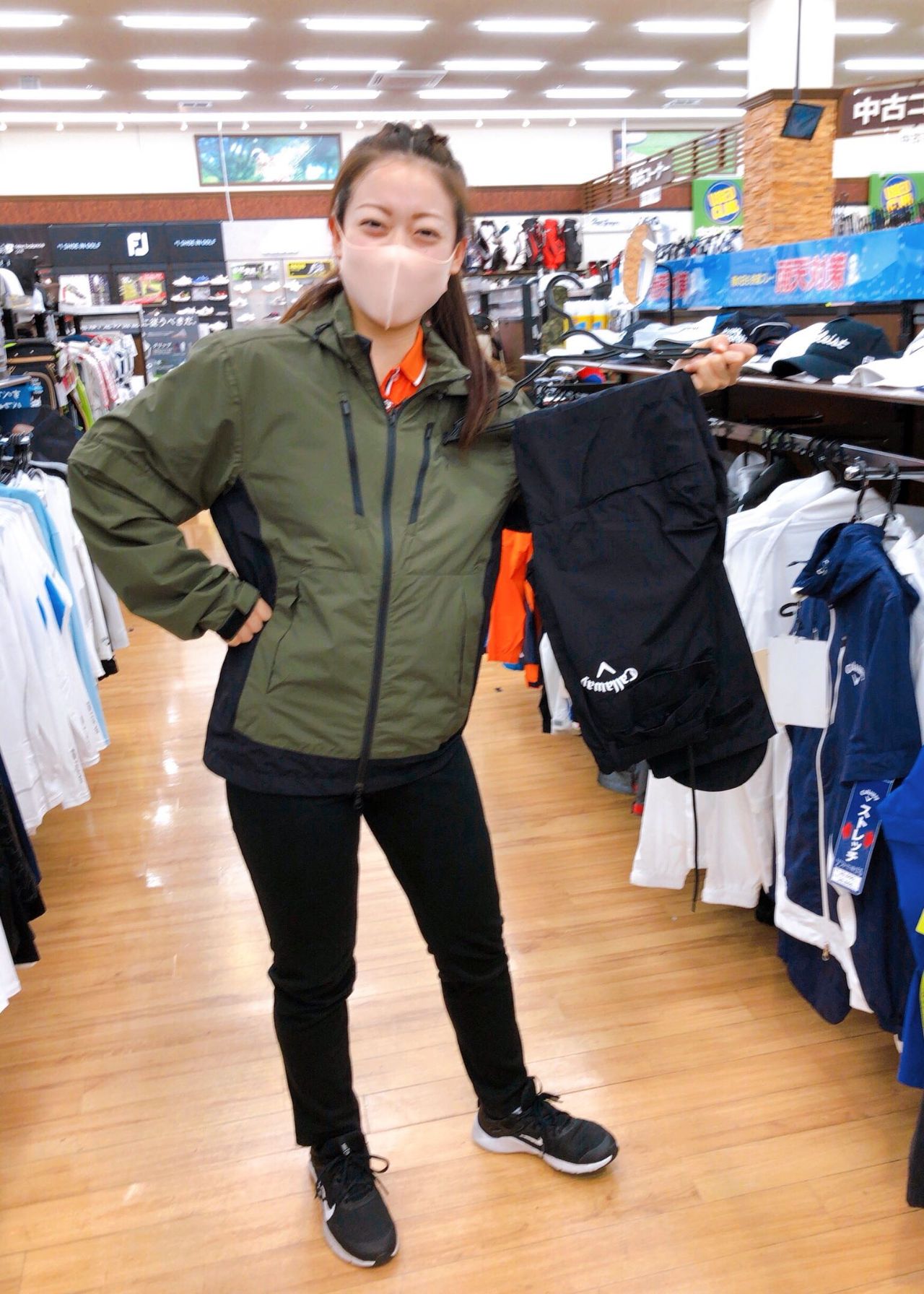 5 パーリーゲイツ ビッグロゴ 半袖にもなる! レインジャケット ベージュ パーリーゲイツ]NYストレッチタフタ3Lレインジャケット (MENS