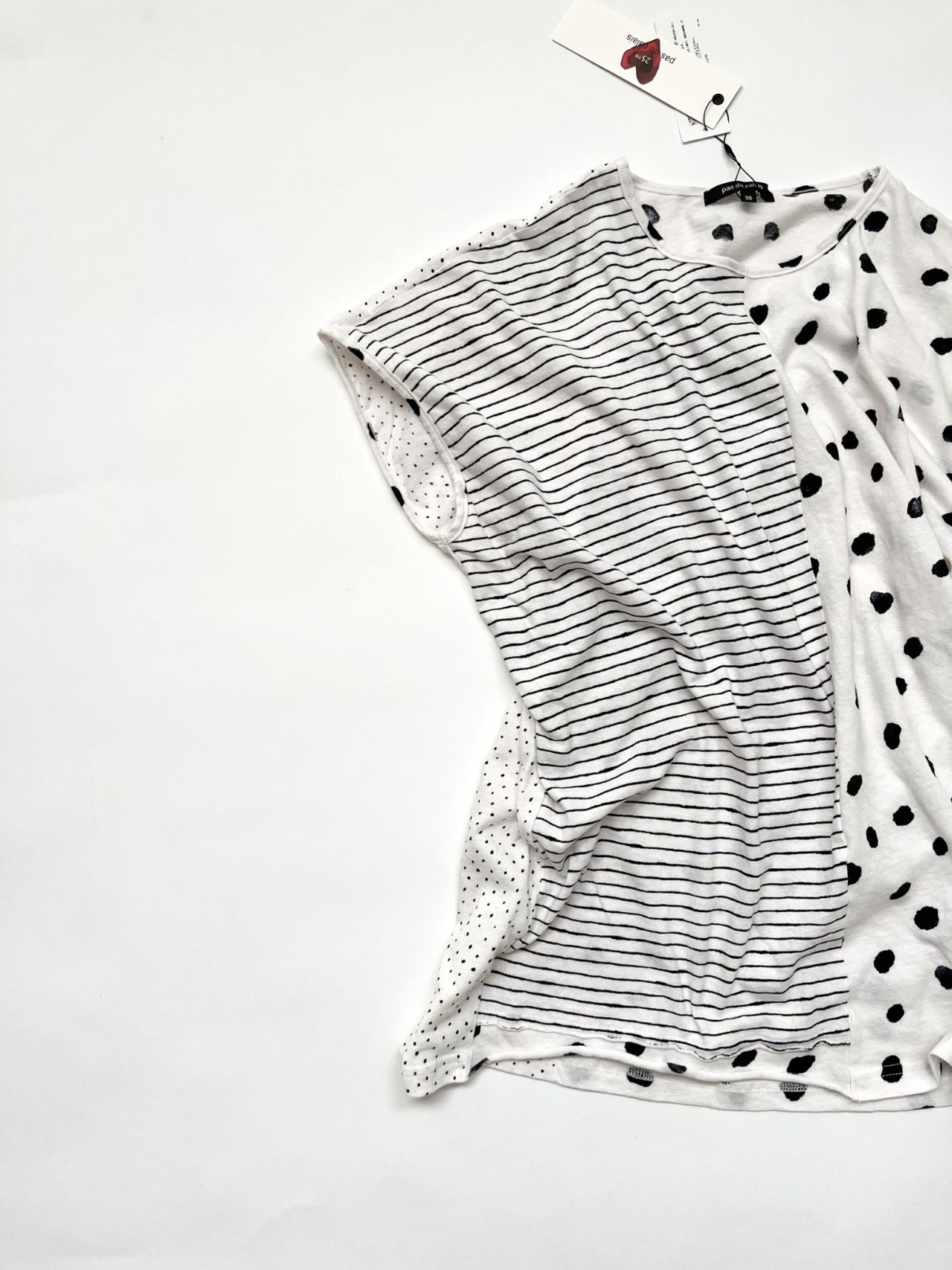 pas de calais パドカレ ボーダー＆ドットプリント プルオーバー pas de calais New arrivals ・ドット＆ボーダー天竺 ワイドプル