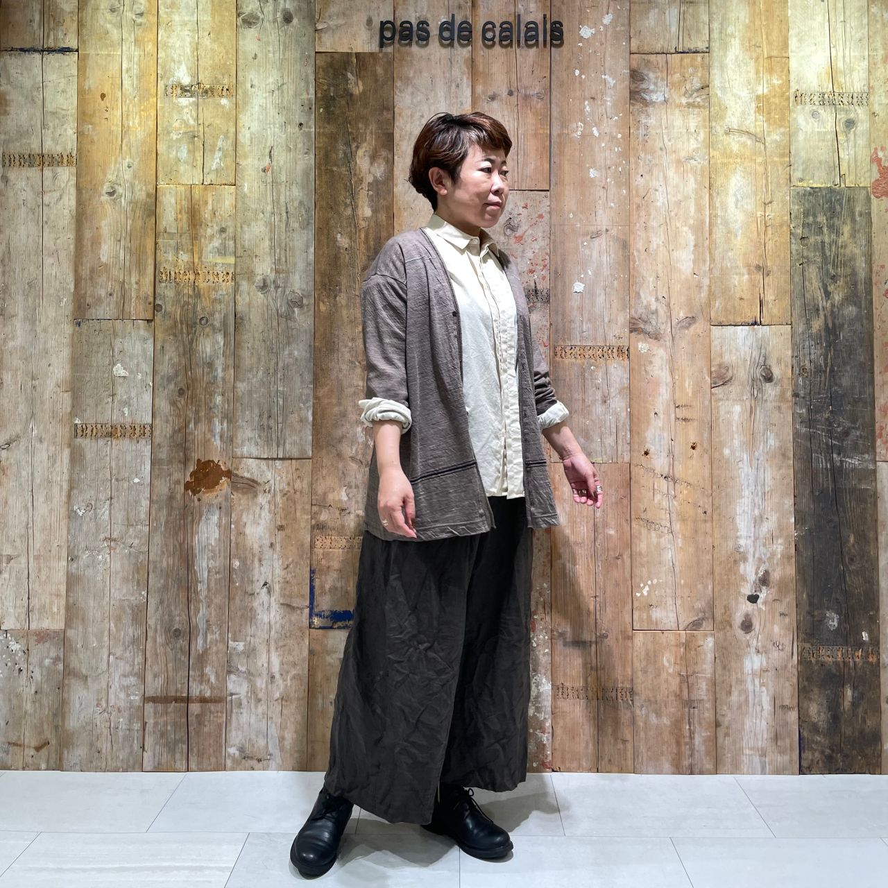 pas de calais パドカレ ストライプ柄 サルエルパンツ リネン