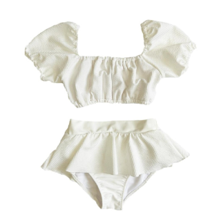 PEAK&PINE バックリボン パフスリーブ ビキニ ホワイト 9M 親子でお揃い♡】パフスリーブのお洋服 | 流山おおたかの森S・C