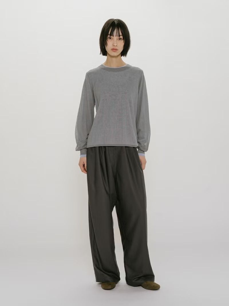 MIDIUMISOLID for Ladies シアーレイヤードクルーネックプルオーバー